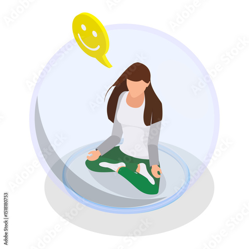 3D Isometric Flat Vector Illustration of Introverts, Person in Bubble Barrier. Item 2