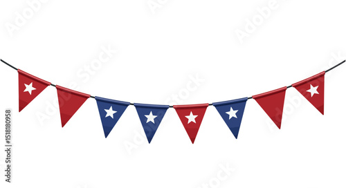 Patriotic celebration bunting with red and blue flags featuring white stars