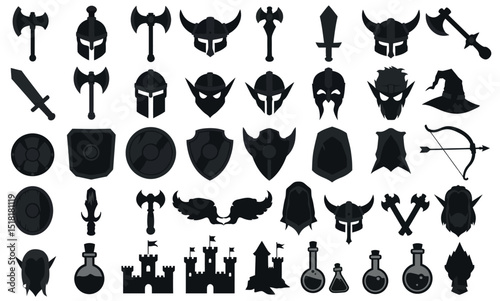 Medieval fantasy icons for gaming design and decor