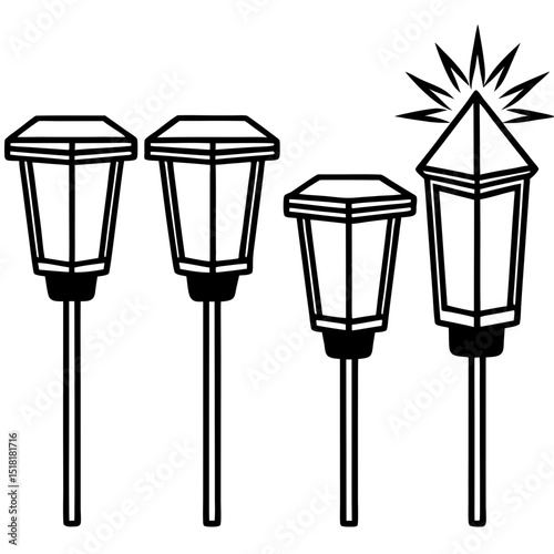 Solar Garden Light Set – Vector Illustration on White