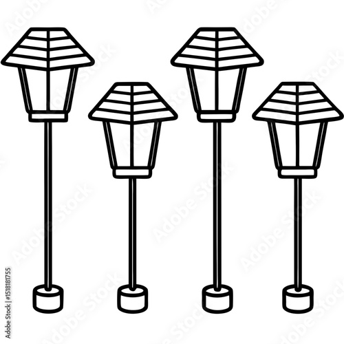 Solar Garden Light Set – Vector Illustration on White