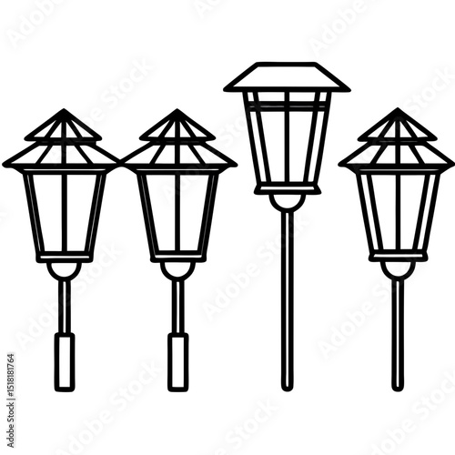 Solar Garden Light Set – Vector Illustration on White