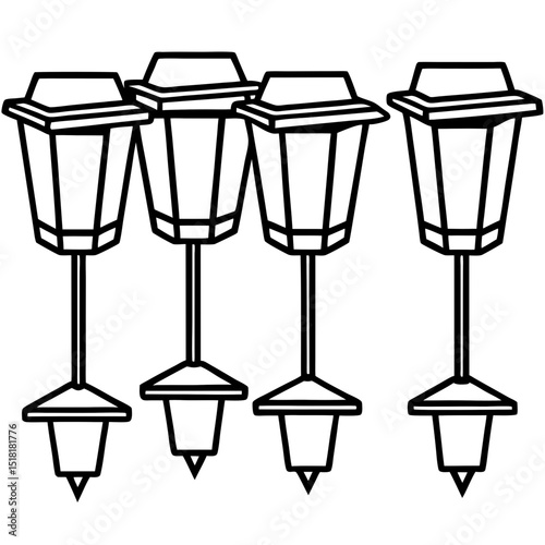 Solar Garden Light Set – Vector Illustration on White