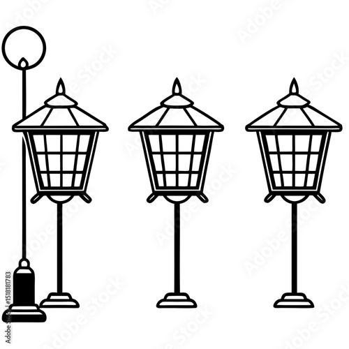 Solar Garden Light Set – Vector Illustration on White