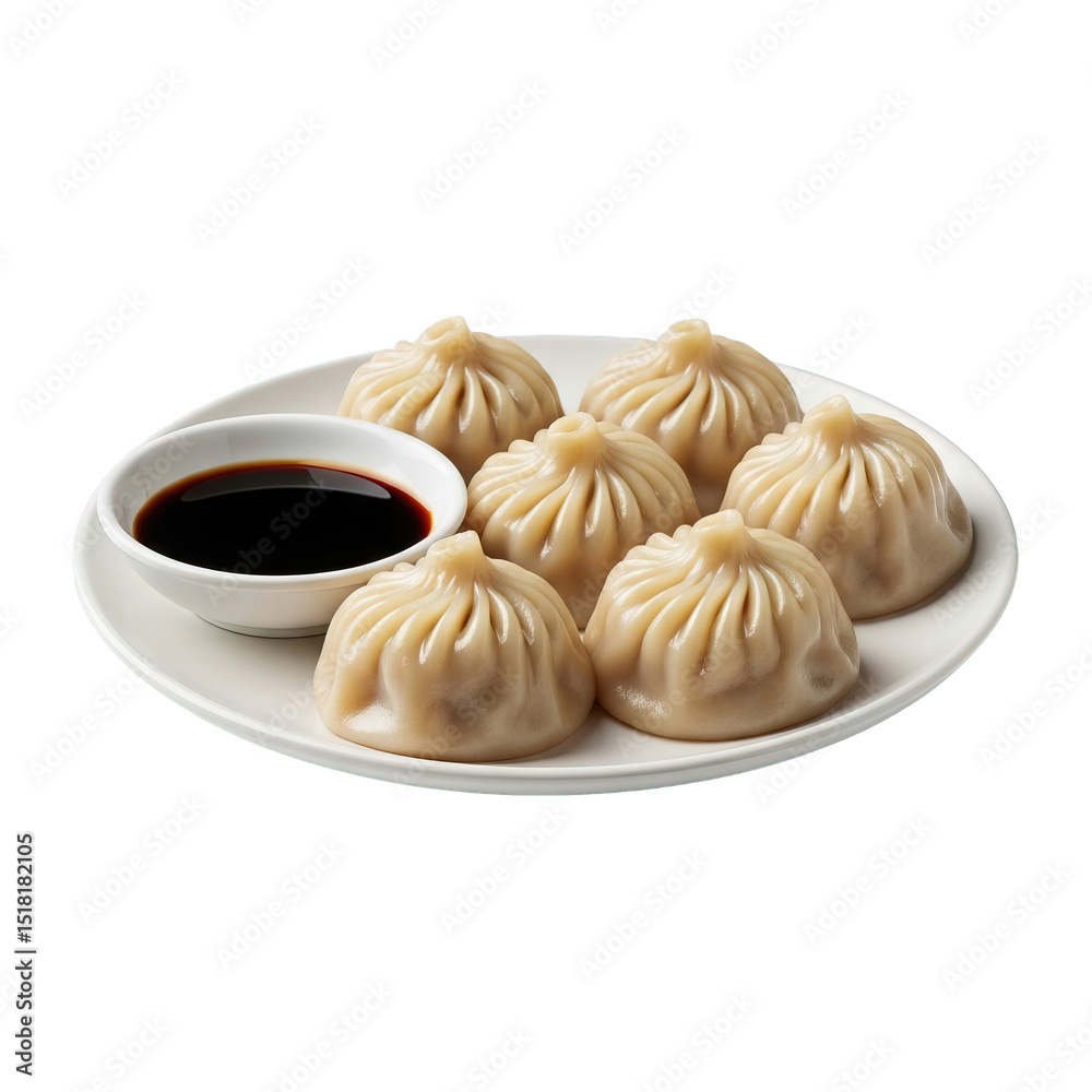 Delicious Dumplings Served with Soy Dipping Sauce on PNG