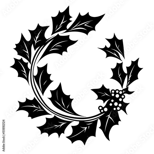 Linear holly leaf flowers ring leaves illustration symbol vector