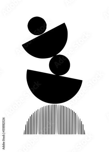 Minimilist a minimalistic composition of circles semicircles and vertical lines in black and white color scheme design vector