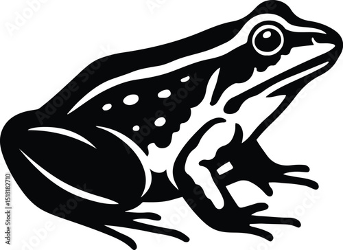 Frog silhouette simple black and white, Amphibian resting minimal vector drawing