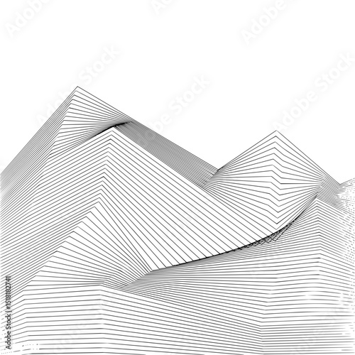 Minimilist abstract landscape illustration featuring layered horizontal lines forming mountain peaks and valleys design vector