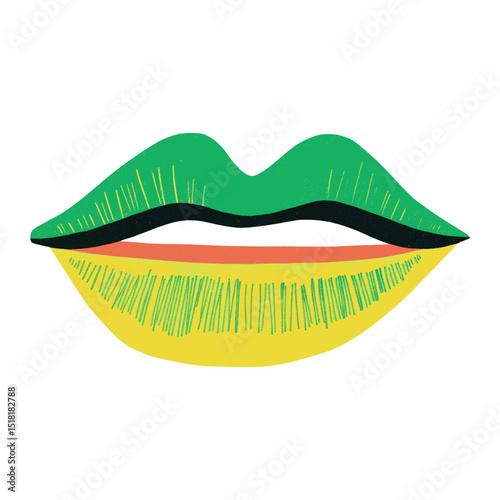 Green lips vibrant illustration colorful vector