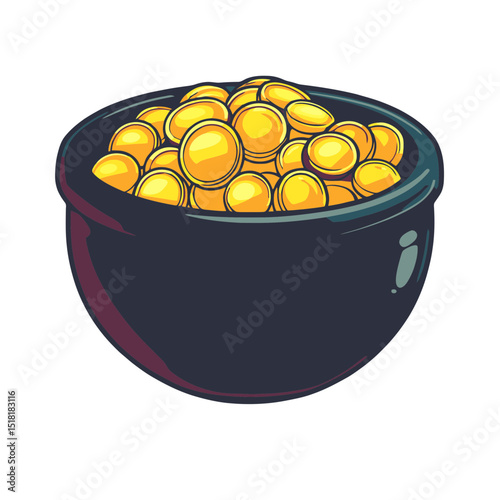 Pot of gold icon featuring vibrant golden coins in a simple cartoon design for festive themes