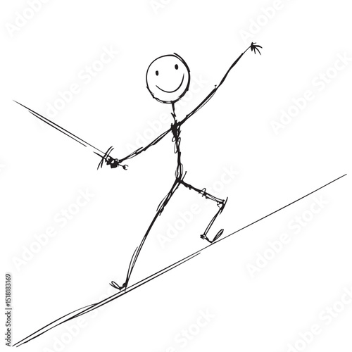 Stick figure warrior balancing on a slope during an adventure