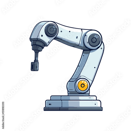 Illustration of a simple flat cartoon robot arm icon designed for representing automation and technology in various applications