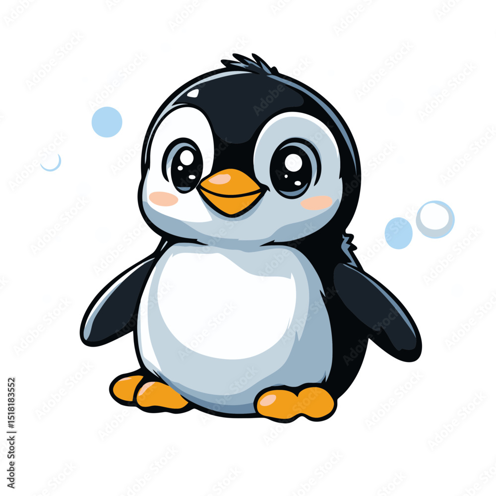 Obraz premium Sliding penguin icon features a cheerful character with big eyes and an adorable expression, perfect for playful designs and cartoon themes