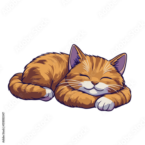 Charming flat cartoon icon of a sleeping cat illustrating tranquility and contentment in a simple 2D style