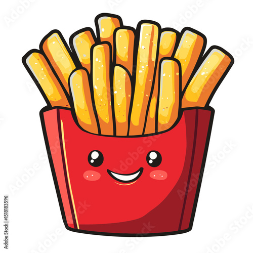 Cheerful fries carton icon with a smiling face designed in a simple flat style suitable for various projects