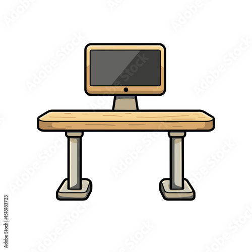 Standing desk icon featuring a simple flat design with a computer monitor, suitable for digital and print use in various contexts