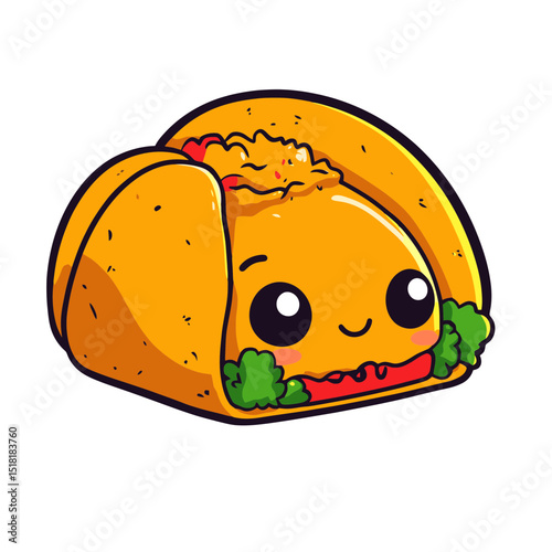 Cute taco character icon displays a friendly face with vibrant colors and simple design, perfect for food lovers and cartoon enthusiasts