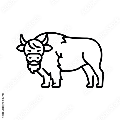 american bison black line icon for digital and print projects. North american animals.