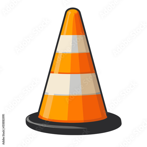 Traffic cone in vibrant colors, designed as a flat cartoon icon for clear identification and usage in various contexts