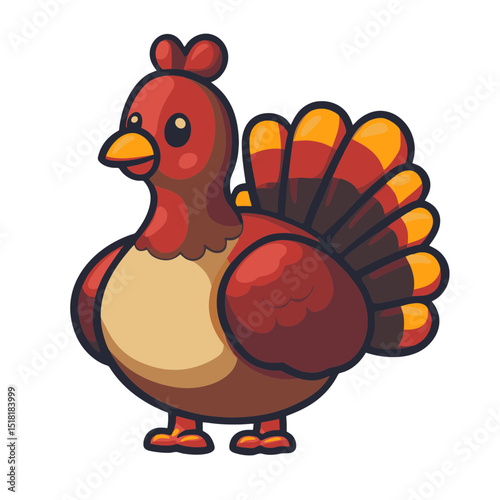 Charming turkey icon with vibrant colors and a playful design, perfect for festive themes and seasonal decor