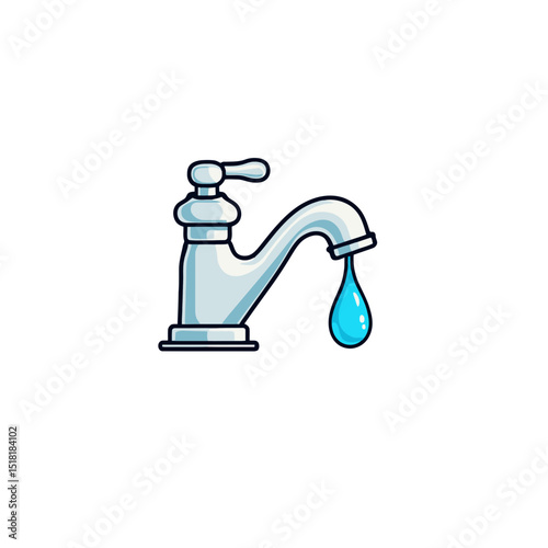 Water tap with a simple cartoon drop illustrating a clean and clear source of hydration in a minimalist style