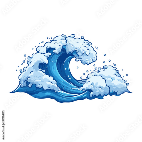 Cartoon water wave icon depicting ocean movement with frothy white caps and vibrant blue tones in a playful design