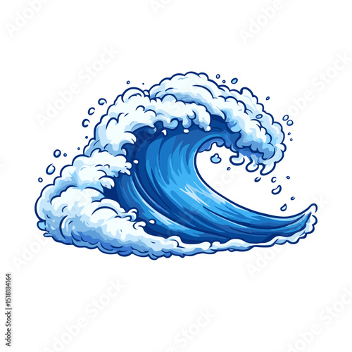 Creative flat cartoon water wave icon showcasing a vibrant blue wave with frothy white details perfect for ocean-themed designs