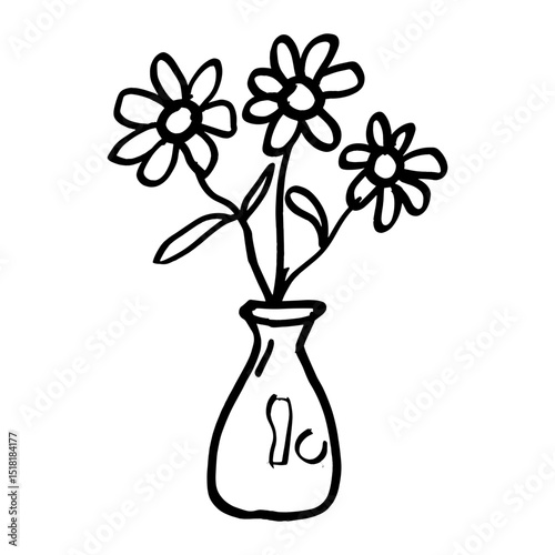 Flower in vase simple black white vector