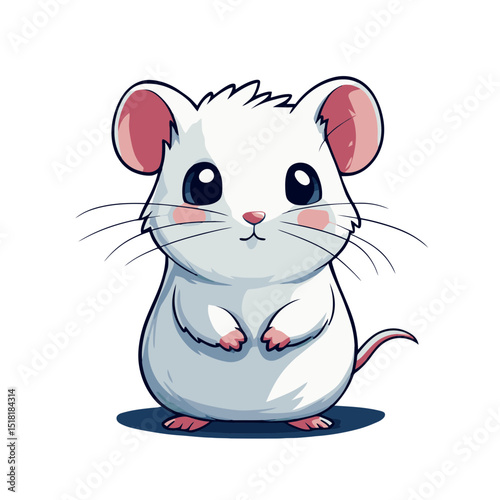 Cute lab rat cartoon icon featuring a fluffy white character with big eyes and pink details against a simple background
