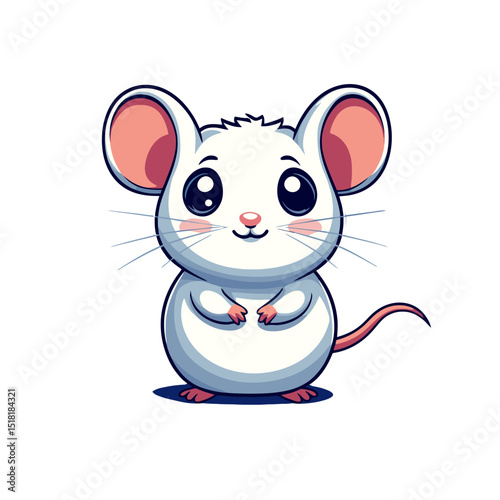 Charming cartoon lab rat icon in a simple flat design showcasing its cute features and friendly expression