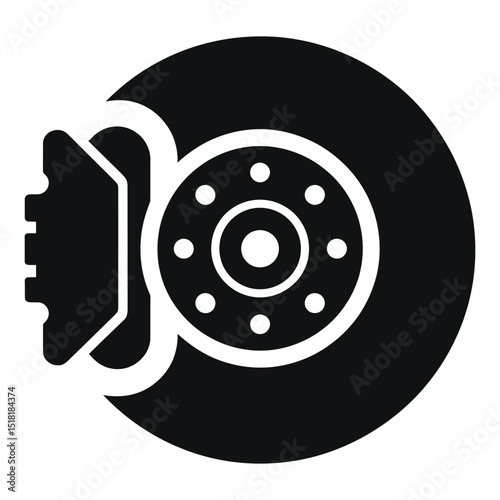 car brake pad, A clean, black and white vector graphic of a car brake disc with a caliper.