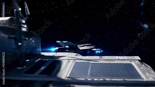 Spaceship docking animation in deep space station