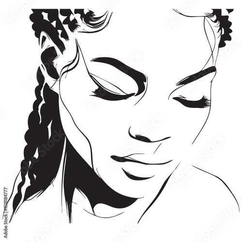 Portrait of a woman with braided hairstyle and closed eyes