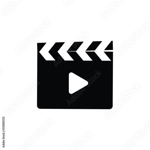 Closed clapper board icon. Videography clapboard silhouette. Film director tool. Camera and action concept. Cinematographic or television industry object. Vector graphic illustration.