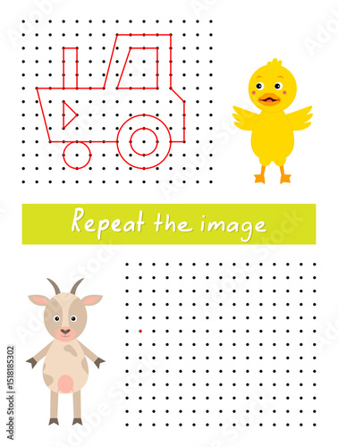 Repeat the image by example, connect dots with straight lines. Draw tractor dot to dot.