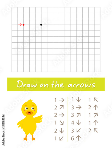 Draw a duck on the arrows. Worksheet for children.
