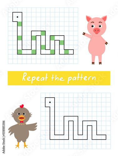 Repeat the pattern by example. Color the worm.
