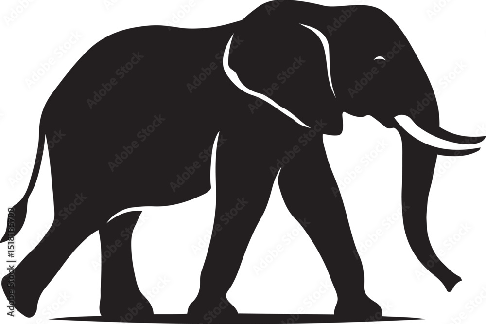 Fototapeta premium Walking elephant silhouette elegant drawing, Majestic elephant in motion sketch