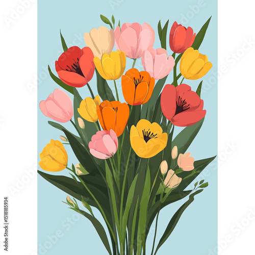 Flowers tulips illustration colorful vector