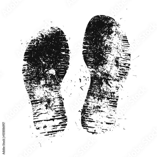 Couple boot footprint retro photocopy stipple effect white illustration abstract vector
