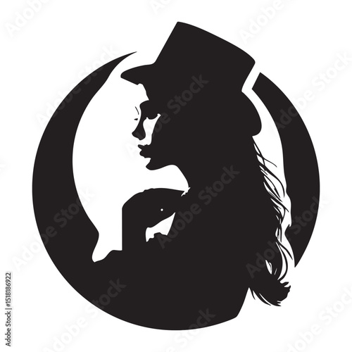 Elegant silhouette of a woman with a top hat in profile view
