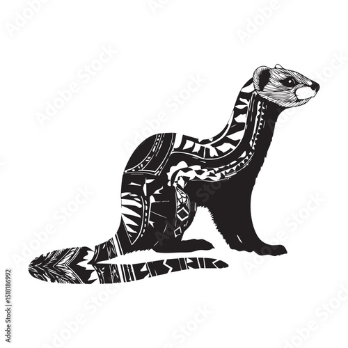 Artistic representation of a ferret with intricate patterns