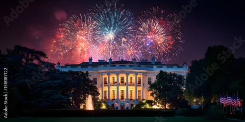 Independence day celebration washington d.C. Fireworks display nighttime aerial view patriotism and unity
