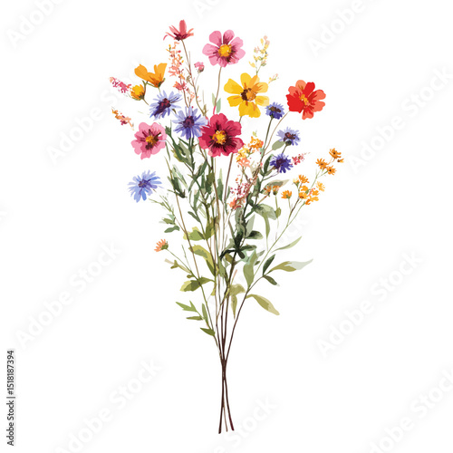 Mixed wildflowers clip art illustration watercolor bouquet vector