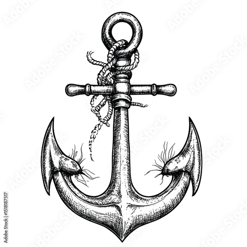 Seafood animal style with an anchor illustration drawing white vector