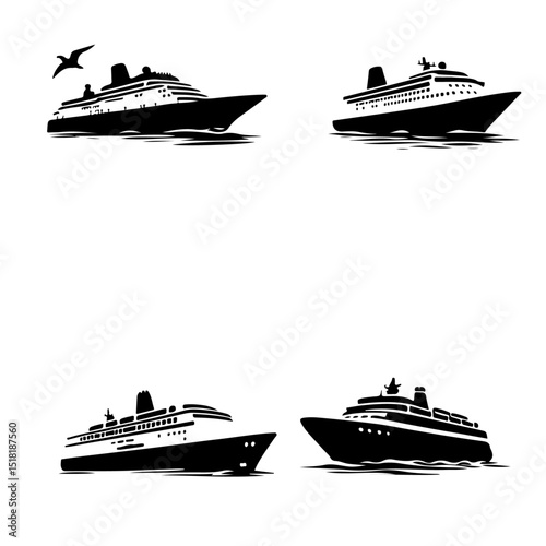 set of Silhouette of a  cruise ship , Silhouette of a  cruise ship