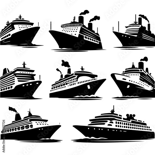 set of Silhouette of a  cruise ship , Silhouette of a  cruise ship
