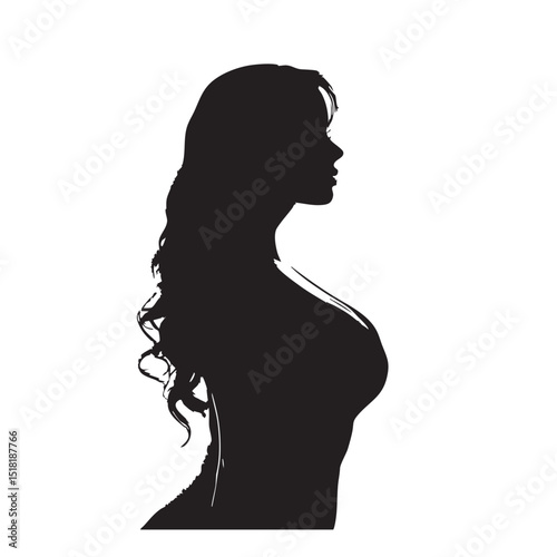 Elegant silhouette of a woman with long hair in profile
