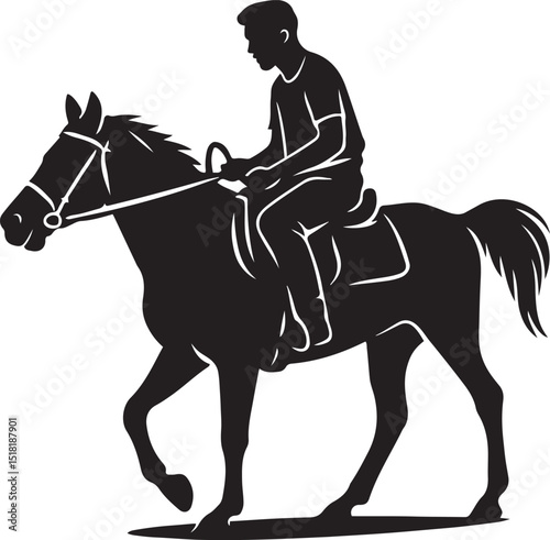 Man riding horse silhouette artwork, Equestrian figure black and white sketch